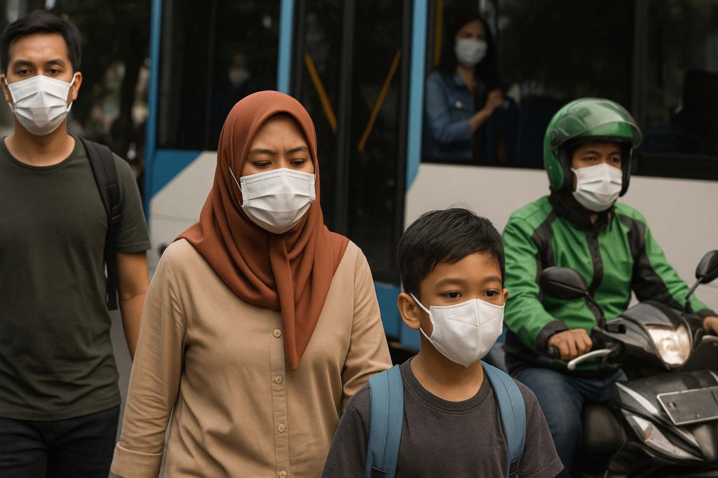 (Ilustrasi sekelompok orang yang menggunakan masker ditengah isu covid-19, sumber : AI Chatgpt)