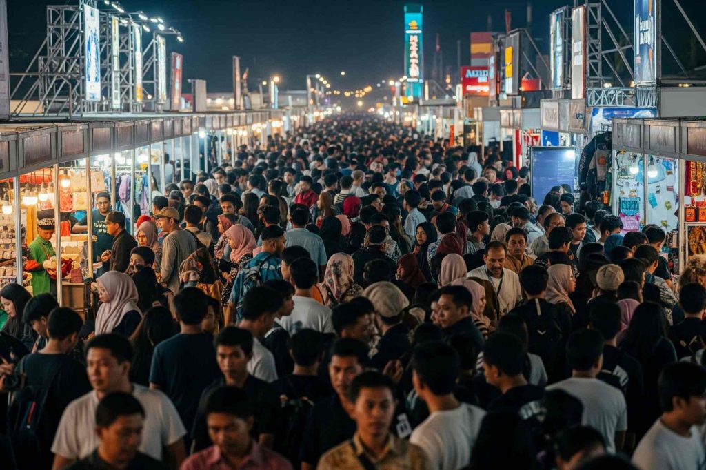 (Ilustrasi pengunjung PRJ yang datang di waktu malam hari, sumber : Gemini AI)