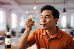 (Ilustrasi mengonsumsi madu herbal Freshmag, Sumber: AI Google Gemini)