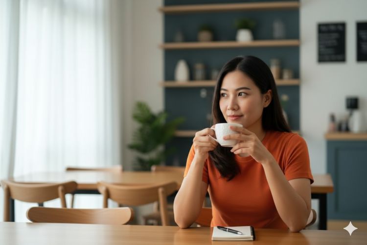 (Ilustrasi penderita maag megonsumsi makanan berlemak, Sumber: AI Google Gemini)