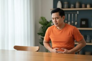 (Ilustrasi seseorang mengalami gangguan lambung, Sumber: AI Google Gemini)