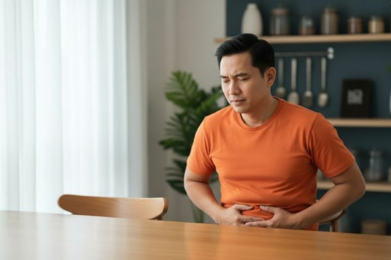 (Ilustrasi seseorang mengalami gangguan lambung, Sumber: AI Google Gemini)